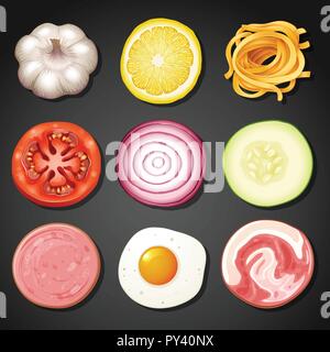 A set of sliced ingredient illustration Stock Vector