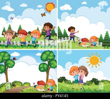 Children playing in the nature illustration Stock Vector Image & Art ...