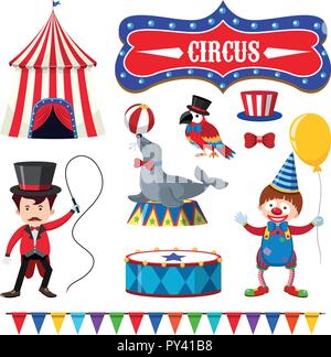 Set of Circus icon. Vintage clip art set. Vector illustration Stock ...