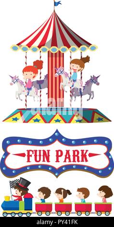 Train and carousel ride illustration Stock Vector