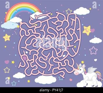 An Unicorn Maze Puzzle Games illustration Stock Vector