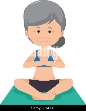 Elderly lady doing yoga illustration Stock Vector
