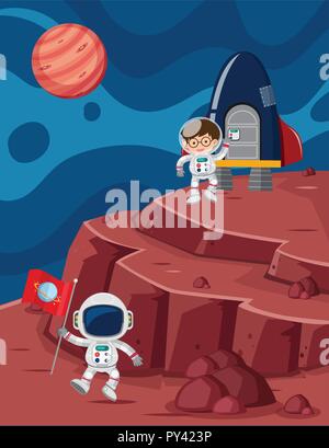 spaceship has landed on the moon for exploration. flat vector ...