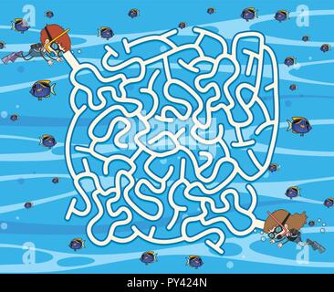 A Underwater game maze illustration Stock Vector