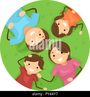 Illustration of Stickman Family Lying on the Grass in Circle Stock Photo