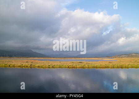 The Glaslyn Estuary from the Cob at Porthmadog, Snowdonia National Park, North Wales, UK Stock Photo