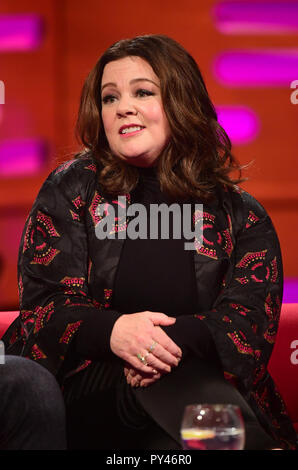 Melissa McCarthy during filming of The Graham Norton Show, at The