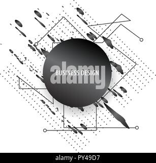Abstract background. Black circle on white background with small black trianlges. Technology background Stock Vector