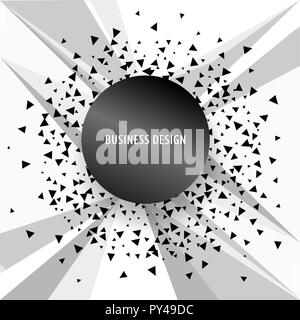 Abstract background. Black circle on white background with small black trianlges. Technology background Stock Vector