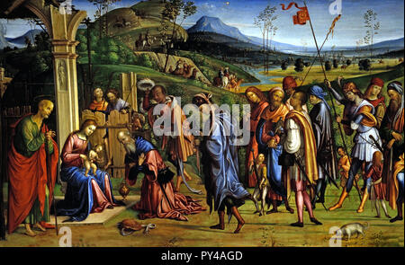 Adoration of the Magi 1499 by Lorenzo Costa the Elder 1460-1535 15-16th Century, Italy, Italian. Stock Photo