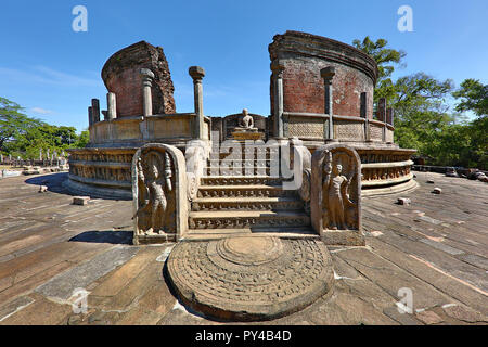 Remains of Buddhist temples in the ancient site of Polonnaruwa in Sri Lanka. Stock Photo