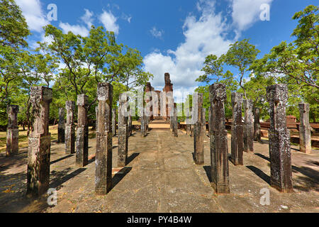 Remains of Buddhist temples in the ancient site of Polonnaruwa in Sri Lanka. Stock Photo