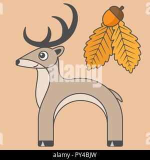 Cartoon deer for kids. Illustration for children. Flat design. Animal in minimalism style. Series of semicircular animals Stock Vector