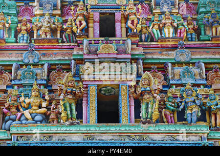 Close up details on the facade of the Hindu Temple Sri Muthumariamman Kovil in Matale, Sri Lanka Stock Photo