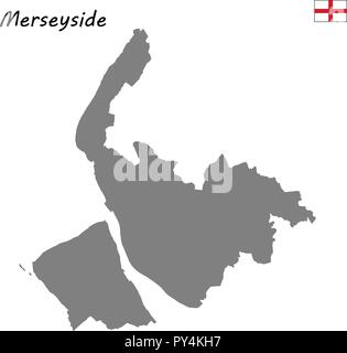 High Quality map is a ceremonial county of England. Merseyside Stock Vector