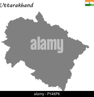 High Quality map of Uttarakhand is a state of India Stock Vector