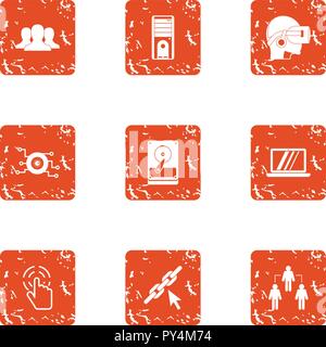 Leadership icons set, grunge style Stock Vector