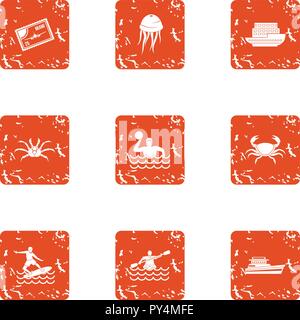 River hike icons set, grunge style Stock Vector