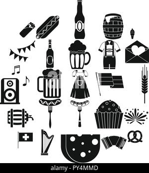 Beer hangout icons set, simple style Stock Vector
