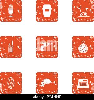 Operating time icons set, grunge style Stock Vector