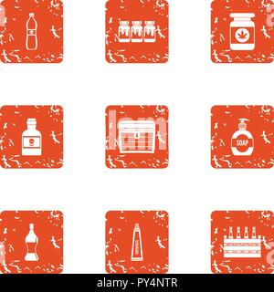 Toxin icons set, grunge style Stock Vector