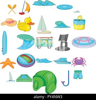 Water safety icons set, cartoon style Stock Vector