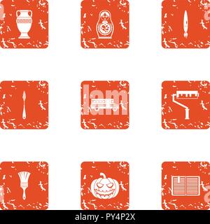 Portrayal icons set, grunge style Stock Vector