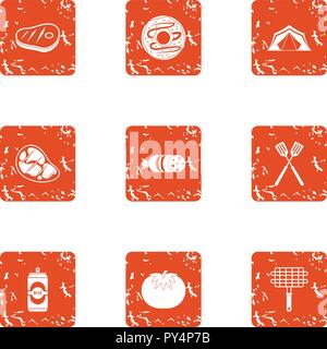 Brochette icons set, grunge style Stock Vector