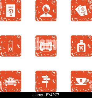 Excursion icons set, grunge style Stock Vector