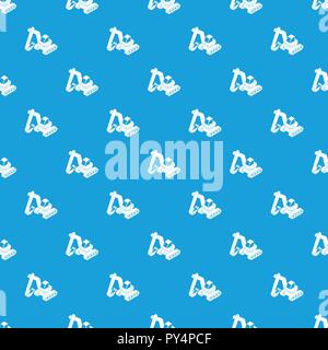 Excavator pattern vector seamless blue Stock Vector