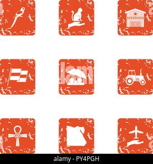 Sightseeing icons set, grunge style Stock Vector