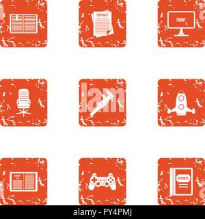 Game error icons set, grunge style Stock Vector