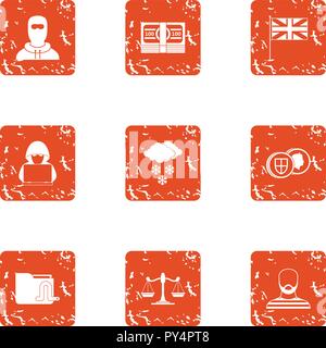 Judge icons set, grunge style Stock Vector