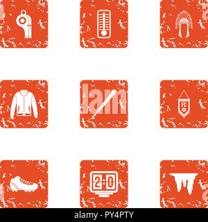 Fan icons set, grunge style Stock Vector