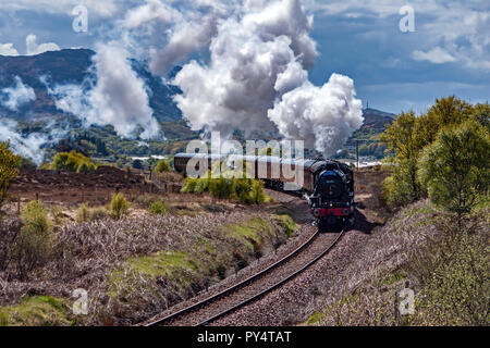 The Jacobite steam hauled train with steam engine 45231 en route to Mallaig from Fort William in West Highlands Highland Scotland passes Morar Stock Photo