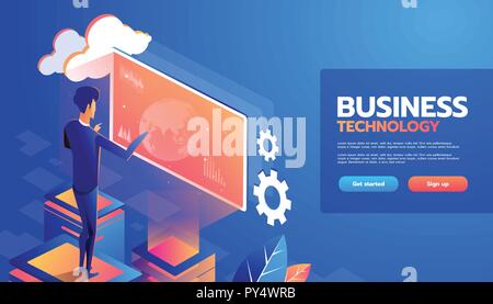 People interacting with charts and analysing statistics. Data visualisation concept. 3d isometric vector illustration. Stock Vector
