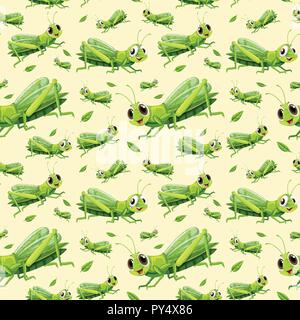 Green grasshopper seamless background illustration Stock Vector