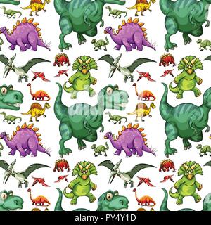 Various types of dinosaur seamless pattern illustration Stock Vector