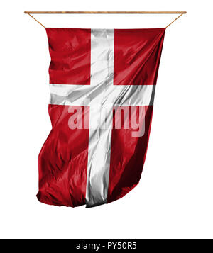 Flag of Denmark. Vertical flag.Isolated on a white background. Stock Photo