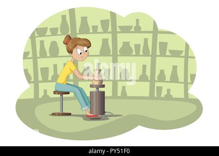 Young woman in pottery, cartoon vector illustration Stock Vector