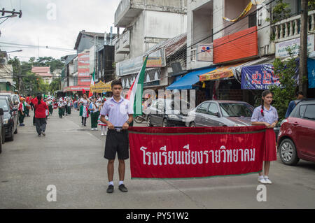 Chiengrai Vidhayakhome School students parade in annual Sports Days. Stock Photo