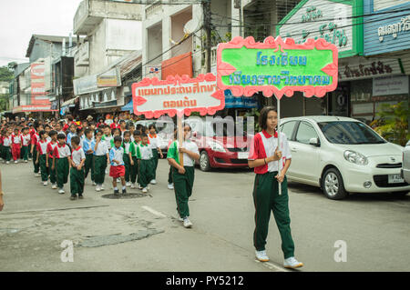 Chiengrai Vidhayakhome School students parade in annual Sports Days. Stock Photo