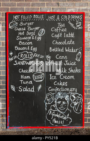 Blackboard menu on a cafe wall, England, UK Stock Photo