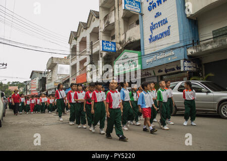 Chiengrai Vidhayakhome School students parade in annual Sports Days. Stock Photo