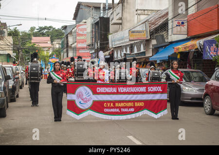 Chiengrai Vidhayakhome School students parade in annual Sports Days. Stock Photo