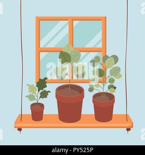 swing with houseplants in pots Stock Vector
