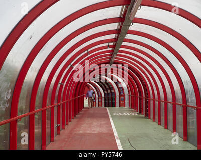 Inside the walkway crossing the Clydeside Expressway, between the SEC and the Station. Glasgow, Scotland, UK. Stock Photo