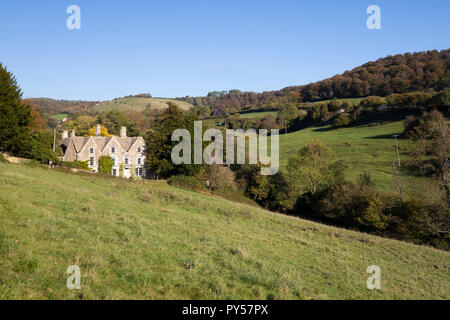 View along the Slad Valley, childhood home of the author Laurie Lee, in afternoon autumn sunshine Stock Photo
