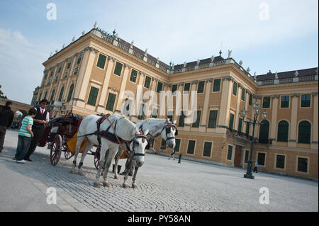 Wien, Schloß Schönbrunn, Ehrenhof, Fiaker - Vienna, Schoenbrunn Palace, Court of Honour Stock Photo