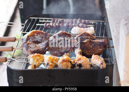 Churrasco, traditional Brazilian barbecue, chicken hearts grilled ...